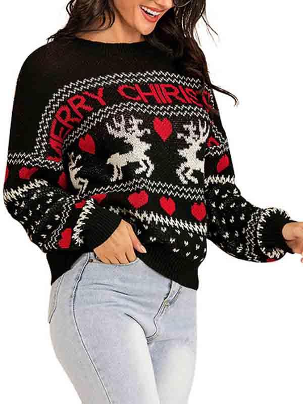 Womens Crew Neck Reindeer Christmas Ugly Sweater