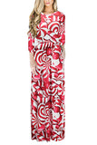 Womens Long Sleeve Lollipop Printed Maxi Christmas Dress Dark Red