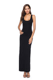 Elegant U Neck Sleeveless Close-Fitting Plain Maxi Tank Dress Black
