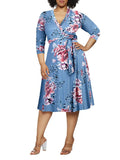 Plus Size Midi Dress Wrap Floral Dress For Women
