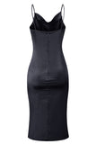 Solid Open Back V Neck Cami Midi Dress Black