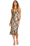 V Neck Leopard Print Cami Midi Dress Chestnut