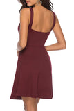 Solid Notched Neck Sleeveless Mini Dress Ruby