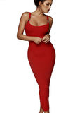 Scoop Neck Ribbed Knit Bodycon Maxi Dress Red