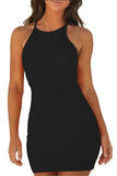 Sexy Sleeveless Ribbed Plain Bodycon Mini Dress Black