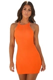 Sexy Sleeveless Ribbed Plain Bodycon Mini Dress Orange