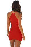 Sexy Sleeveless Ribbed Plain Bodycon Mini Dress Red