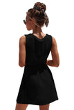 Button Front Tie Sleeveless V Neck Mini Dress Black