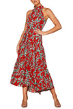 Floral Print Halter Maxi Dress With Belt Ruby
