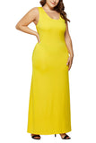 Sleeveless Scoop Neck Plus Size Maxi Dress Yellow
