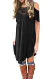 Hollow Out Cold Shoulder Casual Midi Dress Black