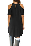 Hollow Out Cold Shoulder Casual Midi Dress Black