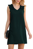 Sleeveless Ruffle Straps V Neck Mini Dress Dark Green