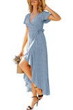 Sexy V Neck Short Sleeve Floral Maxi Dress For Women Blue