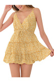 Solid Ruffle Wrap Neck Belt Mini Cami Dress Yellow