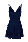 Floral Print Ruffle V Neck Belt Cami Mini Dress Navy Blue