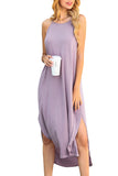 Casual High Neck Sleeveless Midi Dress For Women Purple