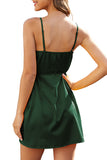Sexy V Neck Pleated Sleeveless Mini Dress For Women Green