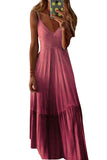 Plus Size V Neck Ombre Pleated Cami Maxi Dress Ruby