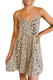 Sleeveless Leopard Print Mini Swing Dress Beige