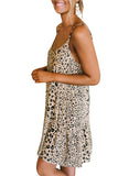 Sleeveless Leopard Print Mini Swing Dress Beige