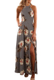 Women's Summer Sleeveless Halter Floral Maxi Dress With High Spilt