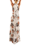 Women's Halter Sleeveless Floral Slit Maxi Dress White