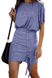 Women's Short Sleeve Ruched Casual Mini Dress Purple