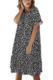 Crew Neck Dot Print Ruffle Sleeve Babydoll Midi Dress