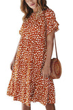 Summer Ruffle Sleeve Crew Neck Dot Print Babydoll Dress Tangerine