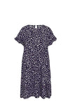 Summer Casual Loose Ruffle Short Sleeve Dot Print Midi Dress Navy Blue