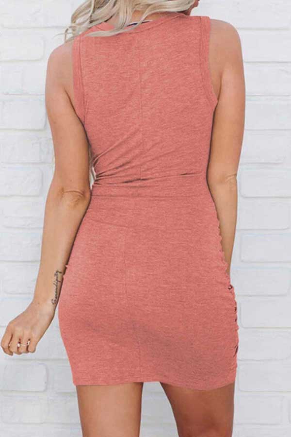 Women's Cut Out Pleated Twist Front Mini Dress Pink