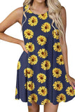 Women's Sleeveless Pocket Floral Print Casual T-Shirt Dress