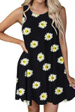 Women's Summer Sunflower Print Casual Swing Shirt Dress With Pocket