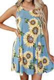 Women's Summer Casual Sunflower Print Tank Swing Dress With Pocket