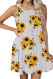 Women's Floral Print Sleeveless Casual T-Shirt Sundress With Pocket