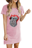 Crew Neck Leopard Lip Print T-Shirt Dress