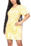Women's Sexy Tie Dye Short Sleeve Tunic T-Shirt Dress Yellow