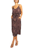 Women's Sleeveless Leopard Print Casual Midi Dress With Belt