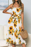 Women's Summer Sunflower Print Smocked Midi Dress Yellow