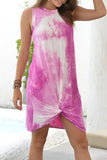 Women's Sleeveless Twist Hem Tie Dye Print Mini Dress Pink