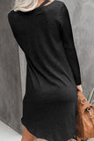 Twist Front Long Sleeve V Neck Cut Out Shoulder Plain Mini Dress Black