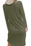 Solid Long Sleeve V Neck Cut Out Shoulder Twist T-Shirt Mini Dress Green