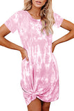 Plus Size Tie Dye Crew Neck Short Sleeve T-Shirt Mini Dress Pink