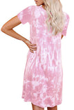 Plus Size Tie Dye Crew Neck Short Sleeve T-Shirt Mini Dress Pink