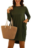 Plus Size Casual Solid Long Sleeve High Low Mini Dress Olive