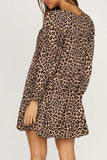 V Neck Long Sleeve Leopard Print Mini Dress Brown