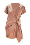 Short Sleeve V Neck Tie Side Mini Dress Pink