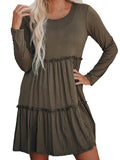 Womens Long sleeve Plain Frill Hem Mini dress