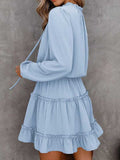 Long Sleeve V Neck Frilled Swing Mini Dress